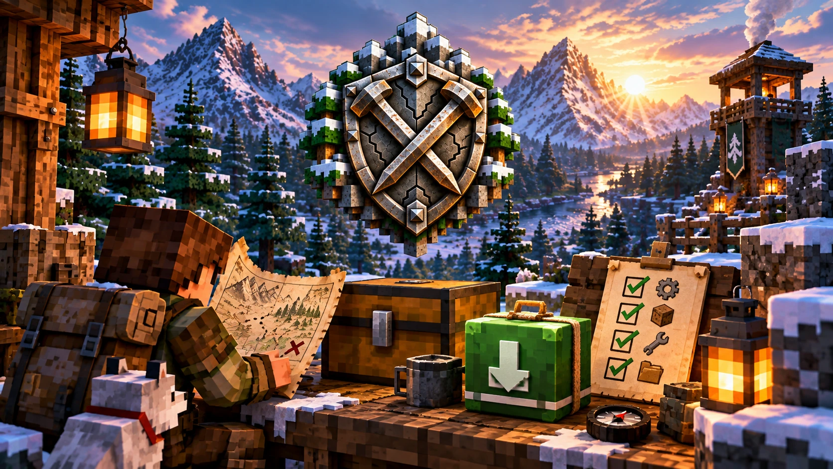 Original shield and survival landscape visual representing a careful mod download