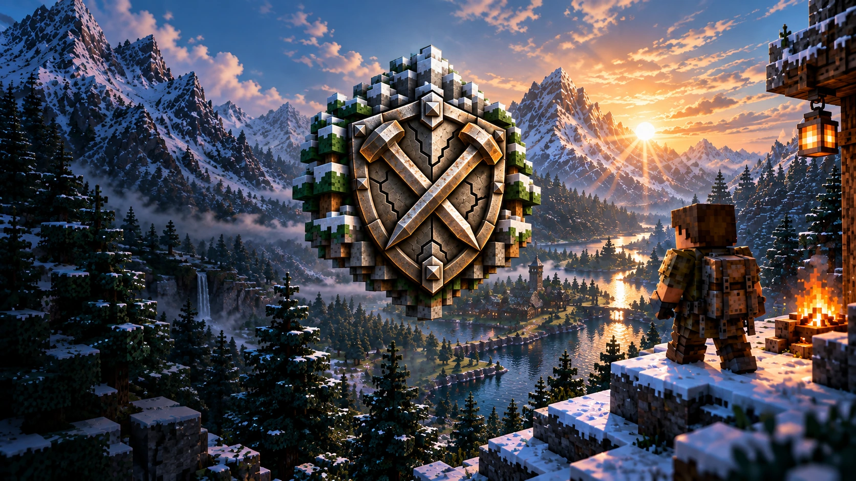 Snowy survival landscape with Tough As Nails shield emblem